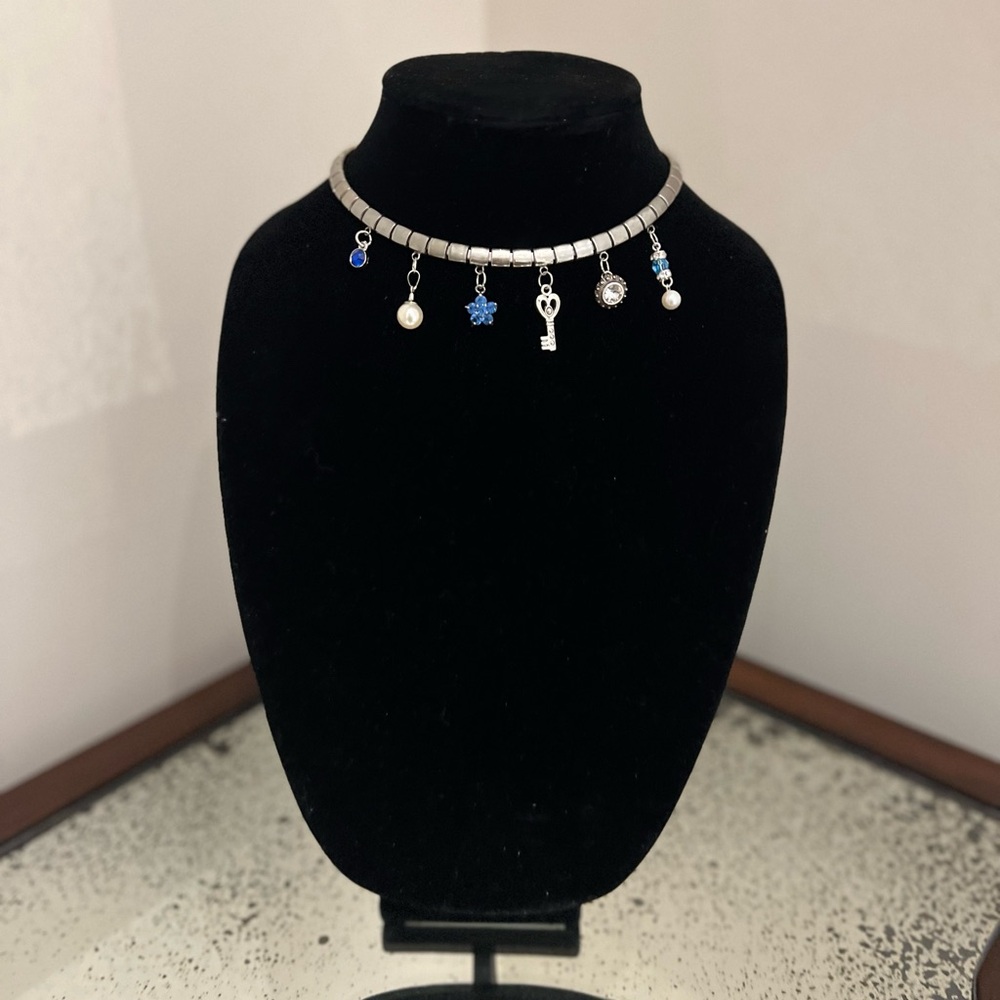 THE ICE PRINCESS - Silver Charm Necklace with Blue Accents